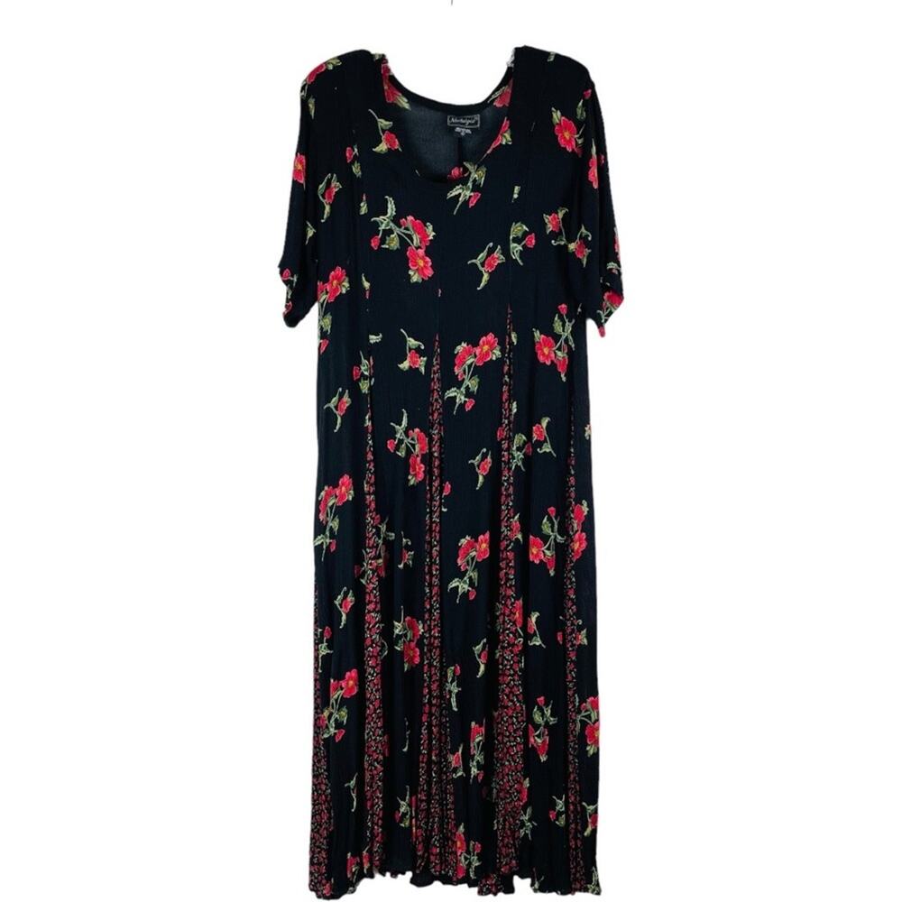 Vintage black red floral cottagecore goth grunge rockabilly gauzy maxi dress